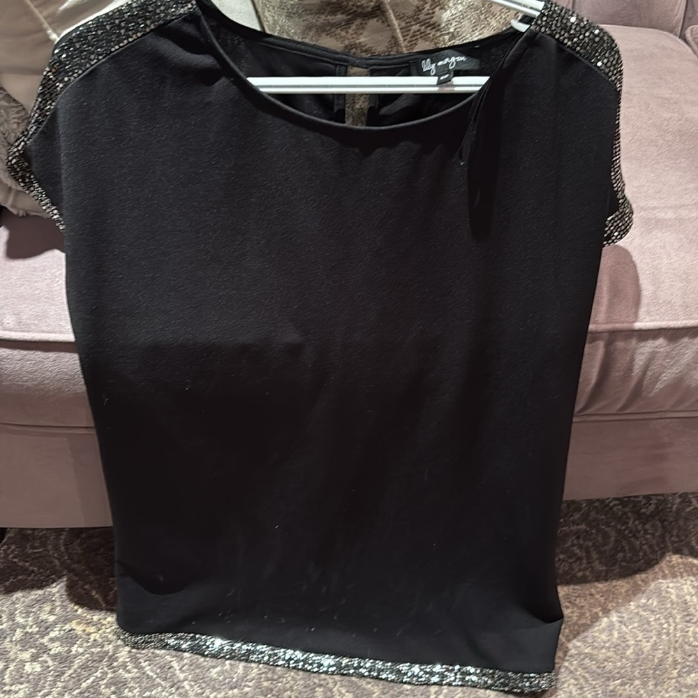 Lily Morgan black tunic dress top with silver trim in a - Picture 6 of 7